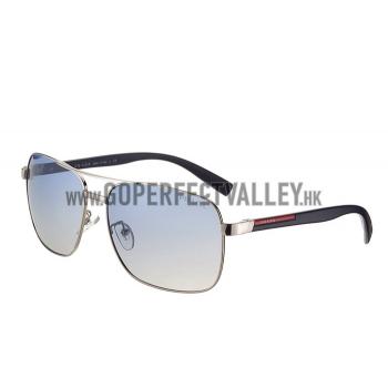 Prada Square Linea Rossa Logo Silver Frame Sunglasses 308221