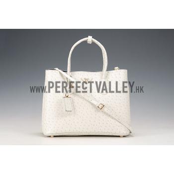 Prada Double Tote Ostrich Leather Bag White