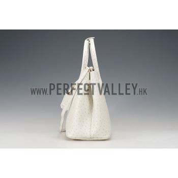 Prada Double Tote Ostrich Leather Bag White