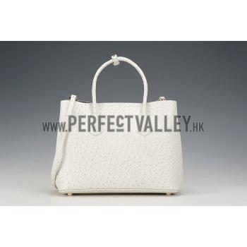 Prada Double Tote Ostrich Leather Bag White