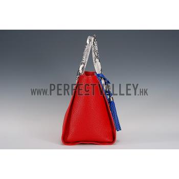 Prada Front Pocket Red - Blue & Python Handles Tote 18926816