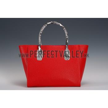 Prada Front Pocket Red - Blue & Python Handles Tote 18926816