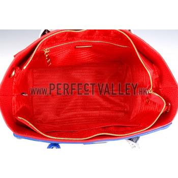 Prada Front Pocket Red - Blue & Python Handles Tote 18926816