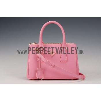 Prada Saffiano Mini Double Zip Tote Dark Pink