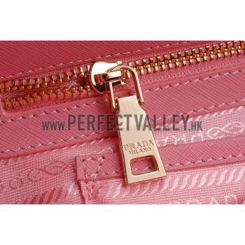 Prada Saffiano Mini Double Zip Tote Dark Pink