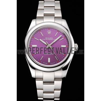 Rolex Oyster Perpetual Red Grape Dial Stainless Steel Case And Bracelet