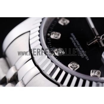 Rolex Datejust Black Dial Diamonds Ribbed Bezel 7458