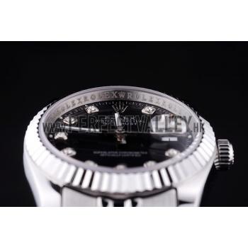 Rolex Datejust Black Dial Diamonds Ribbed Bezel 7458