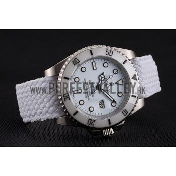 Swiss Rolex Submariner Bamford White Dial White Fabric Bracelet  1453982