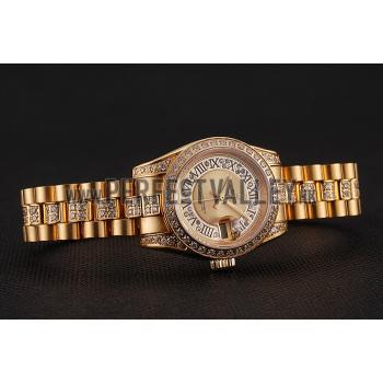 Swiss Rolex DayJust Diamond Pave Gold Dial Gold Diamond Bracelet 1453953