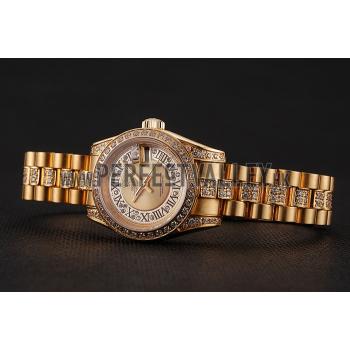 Swiss Rolex DayJust Diamond Pave Gold Dial Gold Diamond Bracelet 1453953