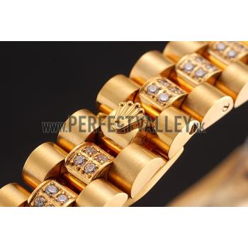 Swiss Rolex DayJust Diamond Pave Gold Dial Gold Diamond Bracelet 1453953