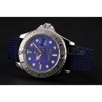 Swiss Rolex Yacht Master Blue Dial Blue Fabric Bracelet 1453983