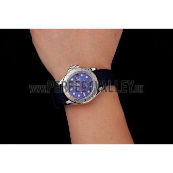 Swiss Rolex Yacht Master Blue Dial Blue Fabric Bracelet 1453983