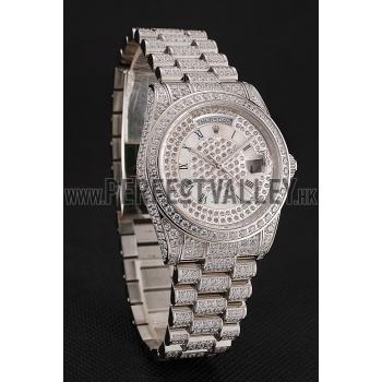 Swiss Rolex Day-Date Diamond Pave Dial Diamond Case Diamond Bracelet 1453950