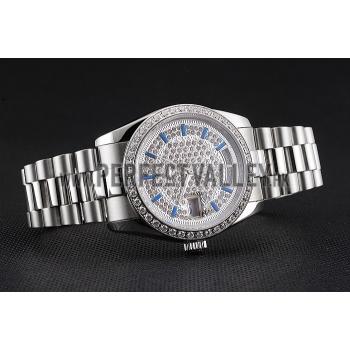 Swiss Rolex Day Date Diamond Pave Dial And Bezel Stainless Steel Case And Bracelet