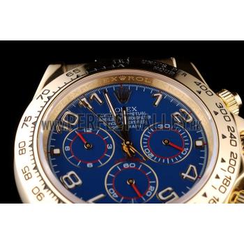 Replica Rolex Daytona Gold Case Blue Dial Black Leather Strap