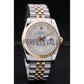 Rolex Datejust Silver Dial Diamonds Ribbed Bezel 7454