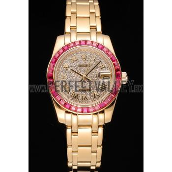 Cheap Rolex Datejust Diamond Dial Pink Jewels Bezel Gold Case And Bracelet  622835