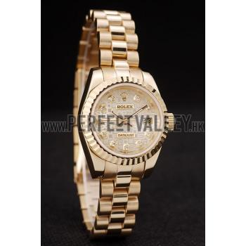 Rolex DateJust Ribbed Pattern Gold Bezel Gold Dial