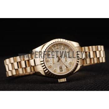 Rolex DateJust Ribbed Pattern Gold Bezel Gold Dial