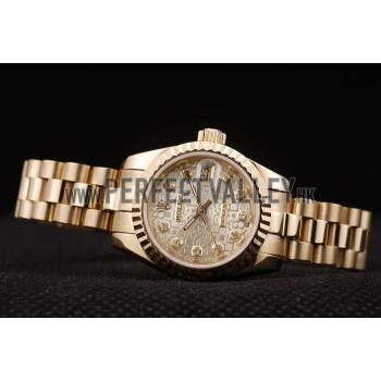 Rolex DateJust Ribbed Pattern Gold Bezel Gold Dial