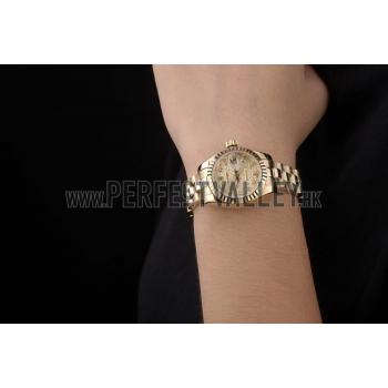 Rolex DateJust Ribbed Pattern Gold Bezel Gold Dial