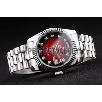 Rolex Day-Date Polished Stainless Steel Two Tone Red Dial