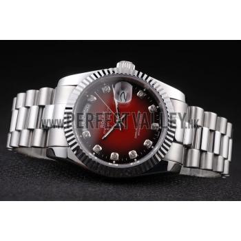 Rolex Day-Date Polished Stainless Steel Two Tone Red Dial