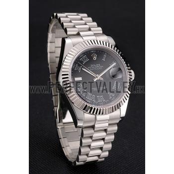 Replica Swiss Rolex Datejust Black Dial Roman Numerals Stainless Steel Case And Bracelet