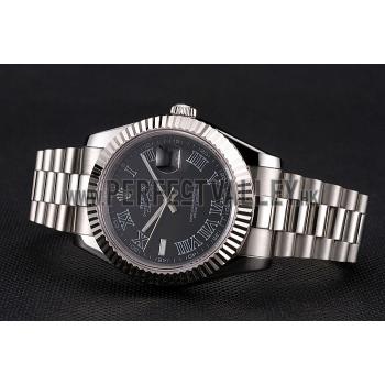 Replica Swiss Rolex Datejust Black Dial Roman Numerals Stainless Steel Case And Bracelet