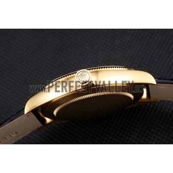 Swiss Rolex Cellini Black Dial Roman Numerals Gold Case Black Leather Strap Replica