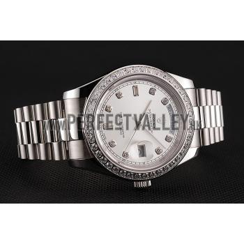 Swiss Rolex Day-Date White Dial Diamond Case Diamond Numerals Stainless Steel Bracelet 1453968