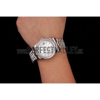 Swiss Rolex Day-Date White Dial Diamond Case Diamond Numerals Stainless Steel Bracelet 1453968