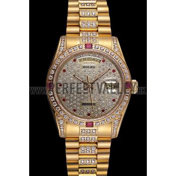 Swiss Rolex Day-Date Diamonds Yellow Gold-srl184  621614