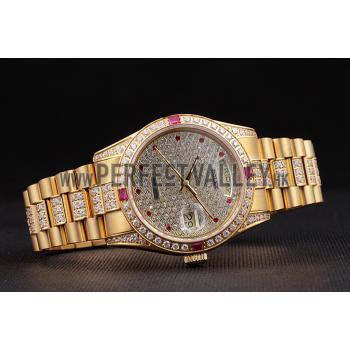 Swiss Rolex Day-Date Diamonds Yellow Gold-srl184  621614