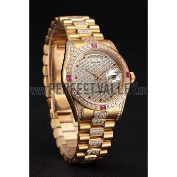 Swiss Rolex Day-Date Diamonds Yellow Gold-srl184  621614