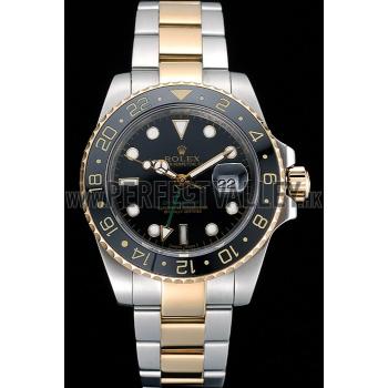 Swiss Rolex GMT Master Yellow  Gold Bezel Black Dial 80295