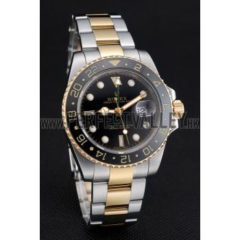 Swiss Rolex GMT Master Yellow  Gold Bezel Black Dial 80295