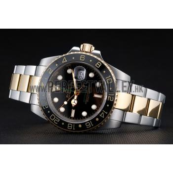 Swiss Rolex GMT Master Yellow  Gold Bezel Black Dial 80295