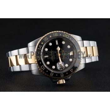 Swiss Rolex GMT Master Yellow  Gold Bezel Black Dial 80295