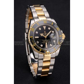 Swiss Rolex Submariner Black Dial And Bezel Two Tone Steel Gold Bracelet