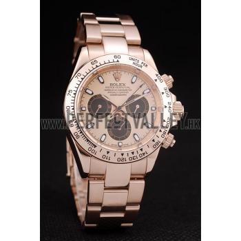 Replica Rolex Daytona Rose Gold Plated Stainless Steel Bezel Rose Gold Dial