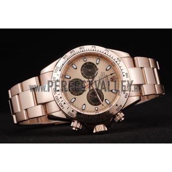 Replica Rolex Daytona Rose Gold Plated Stainless Steel Bezel Rose Gold Dial