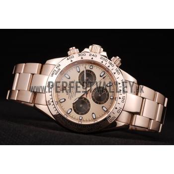 Replica Rolex Daytona Rose Gold Plated Stainless Steel Bezel Rose Gold Dial