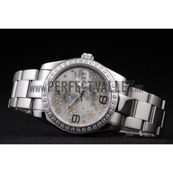 Rolex Datejust Polished Stainless Steel Silver Flowers Dial Diamond Plated 98081