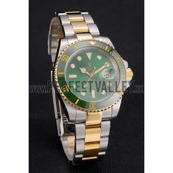 Swiss Rolex Submariner Green Dial And Bezel Two Tone Steel Gold Bracelet