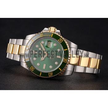 Swiss Rolex Submariner Green Dial And Bezel Two Tone Steel Gold Bracelet