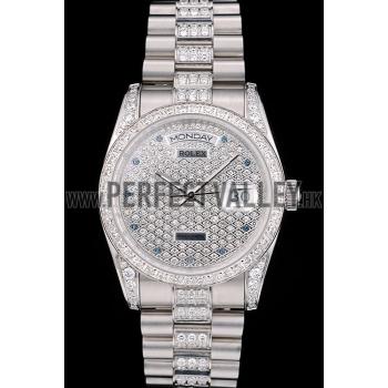 Cheap Rolex DayDate Diamond Plated Stainless Steel Bracelet Diamond Plated Dial 41986