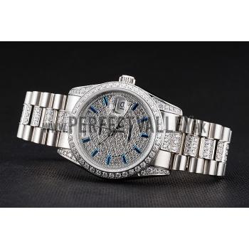 Swiss Rolex Day Date Diamond Pave Dial And Bezel And Stainless Steel Bracelet